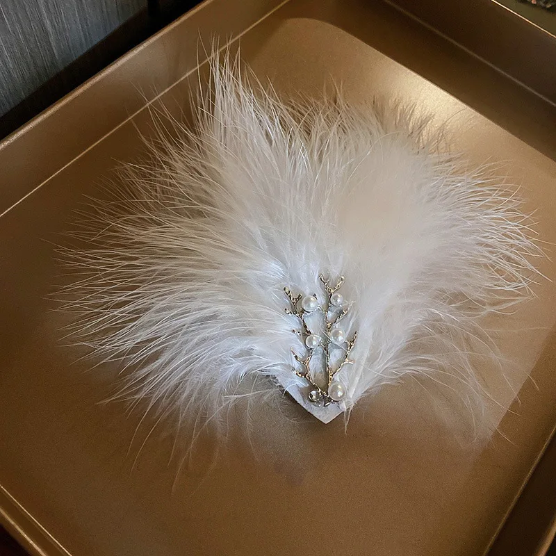 naruto costume Pearl white feather hair clip is super sweet fairy cute maomao duckbill clip ancientry hanfu clip hair female cosplay