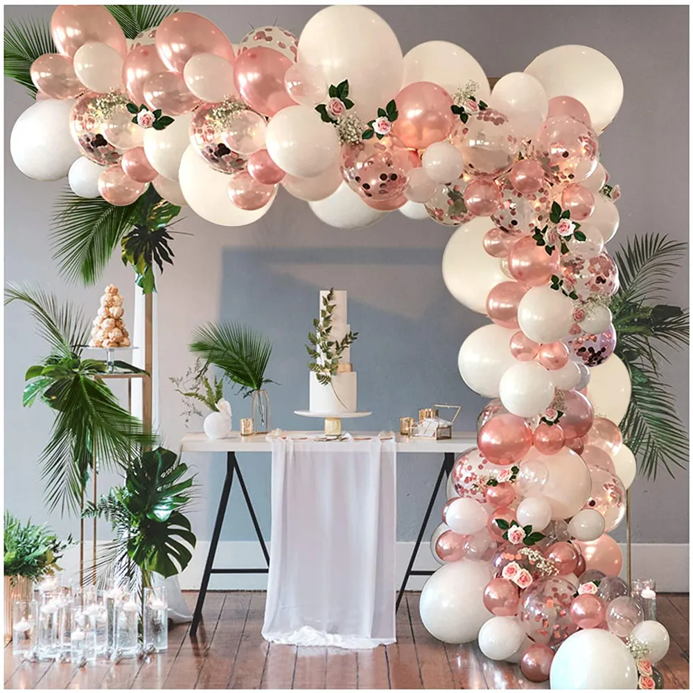 

105pcs Rose Gold Balloon Arch Garland Kit Clear White Latex Balloons Wedding Bridal Baby Shower Birthday Bachelorett Decoration