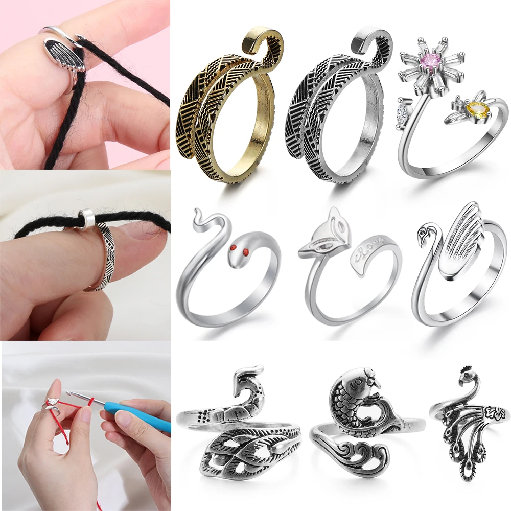 1Pc DIY Multi Style Ring Knitting Loop Crochet Tool Fish Knitting Ring  Finger Wear Thimble Yarn Adjustable Open Fingering Tools