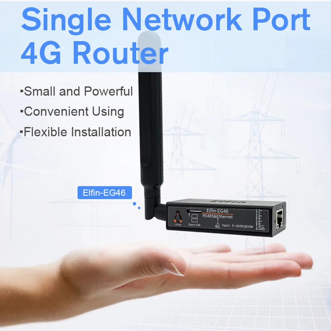 

Elfin-EG46 4G Router RS485 & Ethernet to 4G Network Port Connect 4G Single Network Port 4G DTU Router with 1 to 8 Pin Connector
