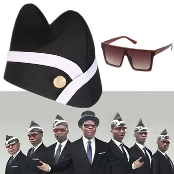 

Cosplay Ghana Pallbearers Coffin Dance Black Cap Funeral Dancing Professional Team Display Hat Glasses Funny Dressed Costume