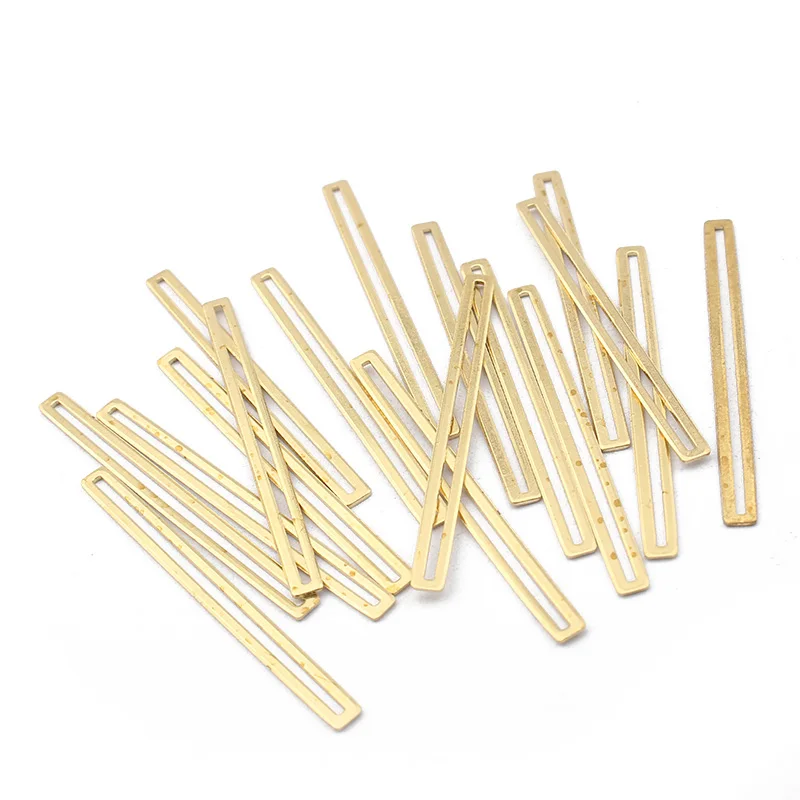 50pcs Raw Brass 3*40mm Rectangle Frame Bar Charms Connectors Dor Handmade Earrings Bracelet Jewelry Findings Making | Украшения и