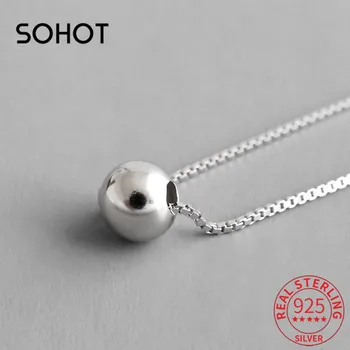 

SOHOT Real 925 Sterling Silver Minimalist Style Round Bead Pendant Women Choker Necklace Short Clavicle Chain For Female Bijoux