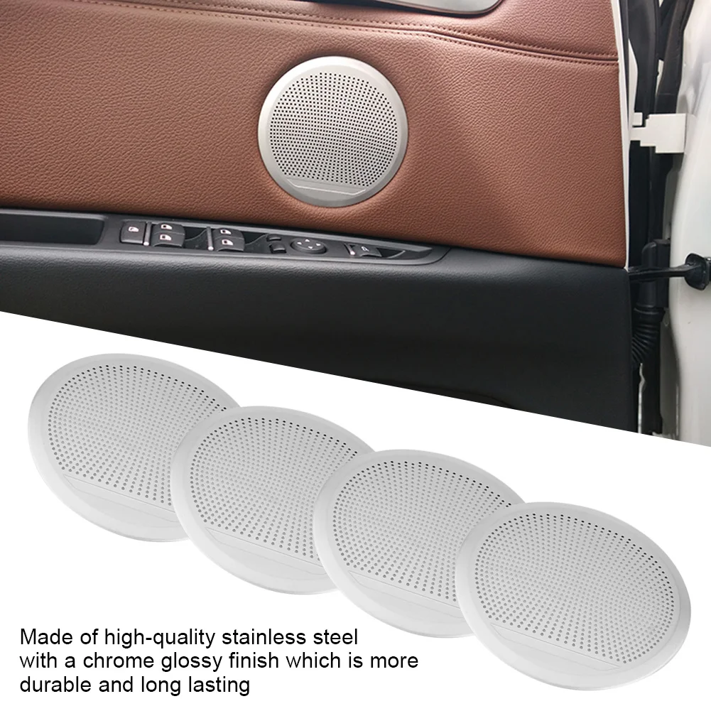 

4PCS Stainless Steel Car Audio Speaker Door Trim Covers For 14-18 BMW X5 X6 F15 F16