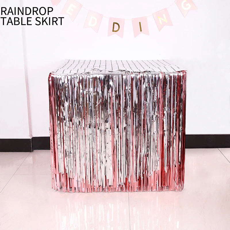 New Table Skirt Wedding Decoration Table New Year Easter Decoration For Home Birthday Party Decor Metal Rain Tinsel Table Skirt 4