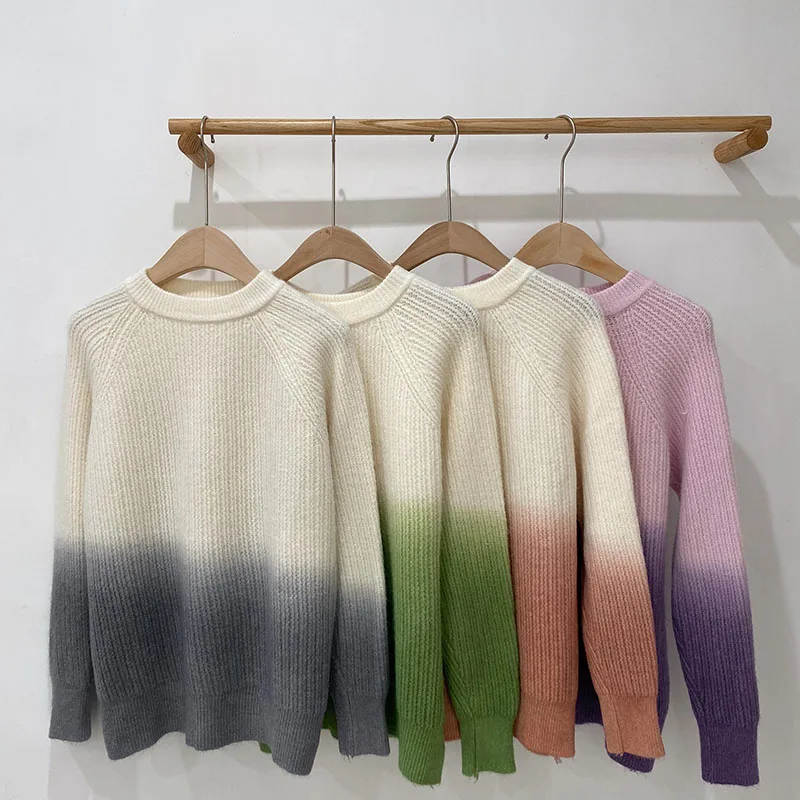 

Mooirue Winter Women Warm Sweater Vintage Harajuku Gradient Casual Stretwear O Neck Korean Style Pullovers Knitted Tops Women