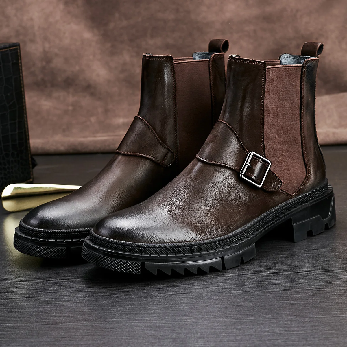 

Chelsea boots men High Quality Genuine Leather high-top steel toe shoes desert boots men cowboy boots mens autumn winter cowhide