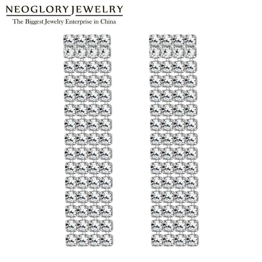 Neoglory Новая мода 1,5 мм CZ 4 ряда 3 см коготь цепь Кристалл кисточкой серьги для женщин невесты ювелирные изделия для свадьбы подарок сувенир