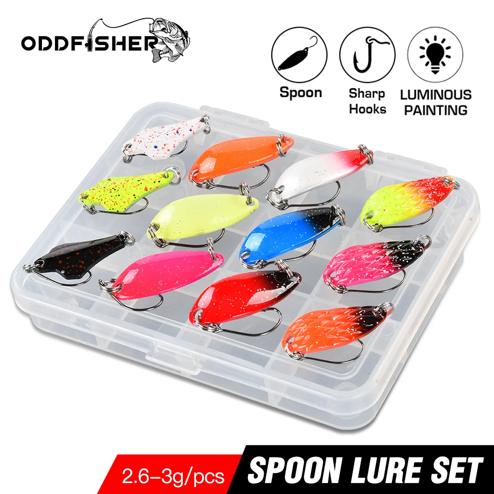 12pcs Spoon Lure Set Fishing Metal Bait For Lake Sea Carp Bass Pike Wobbler Mini Spinner Trout Jig Hard Box Kit Accessories 3g | Спорт и