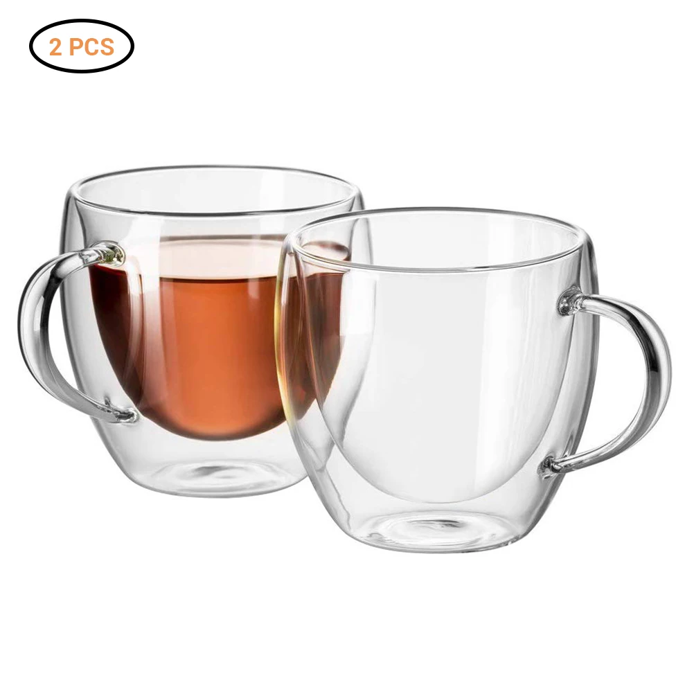 

2pcs/lot 150ml Double Coffee Mugs with Handle Mugs Drinking Insulation Double Wall Glass Tea Cup Creative Gift Drinkware Milk