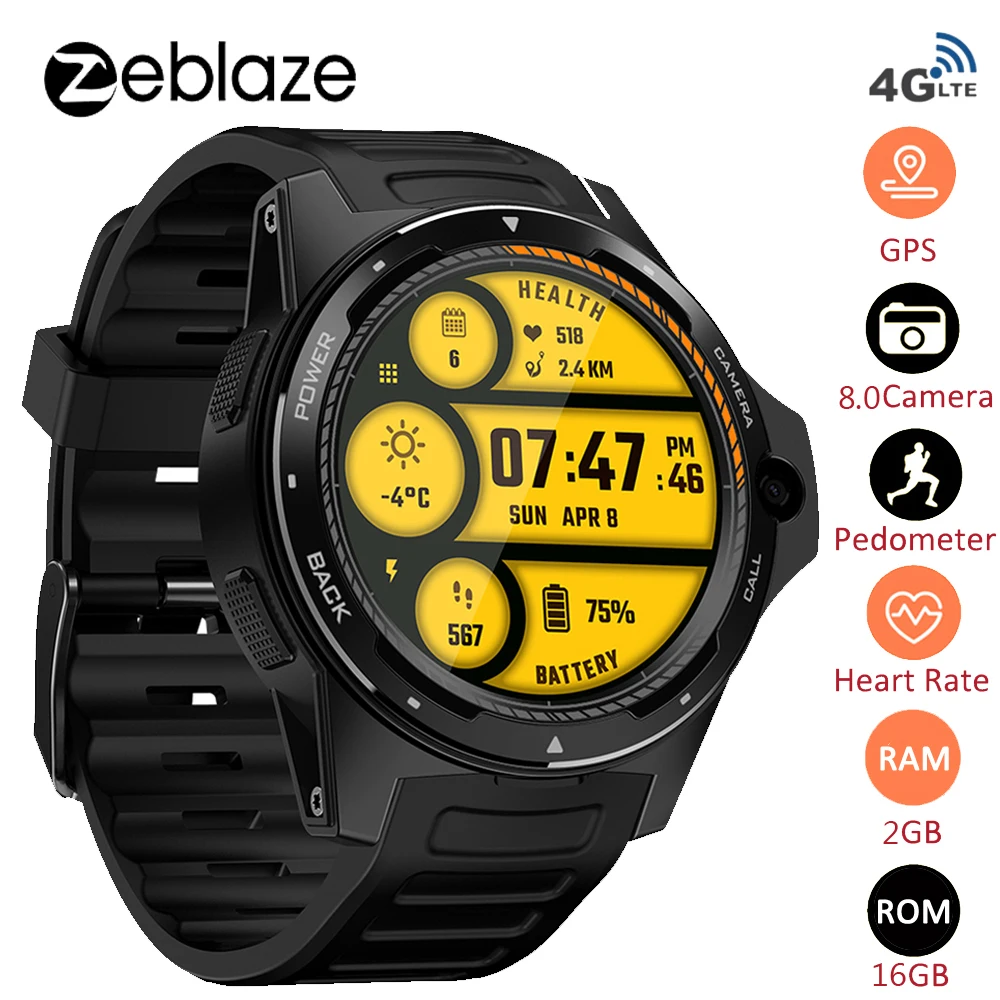 Умные часы Zeblaze THOR 5 4G телефон с двойной системой 1 39 &quotAOMLED экран 2 ГБ + 16 камера 8 МП
