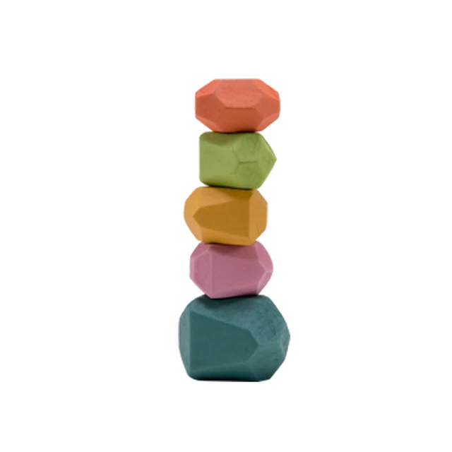 Wood Rainbow Stones Block Colorful Wooden Building Block Rainbow Stacker Balancing Stone Montessori Educational Toy Children 5pcs set4
