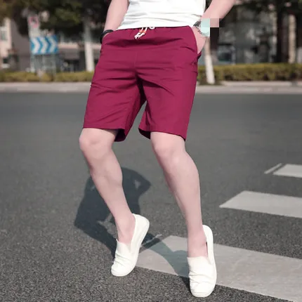 wine red C1028 Новая мужская летняя одежда в повседневном стиле Корейская версия чистый цвет Прямые пляжные шорты Дешевые - Цвет: wine red