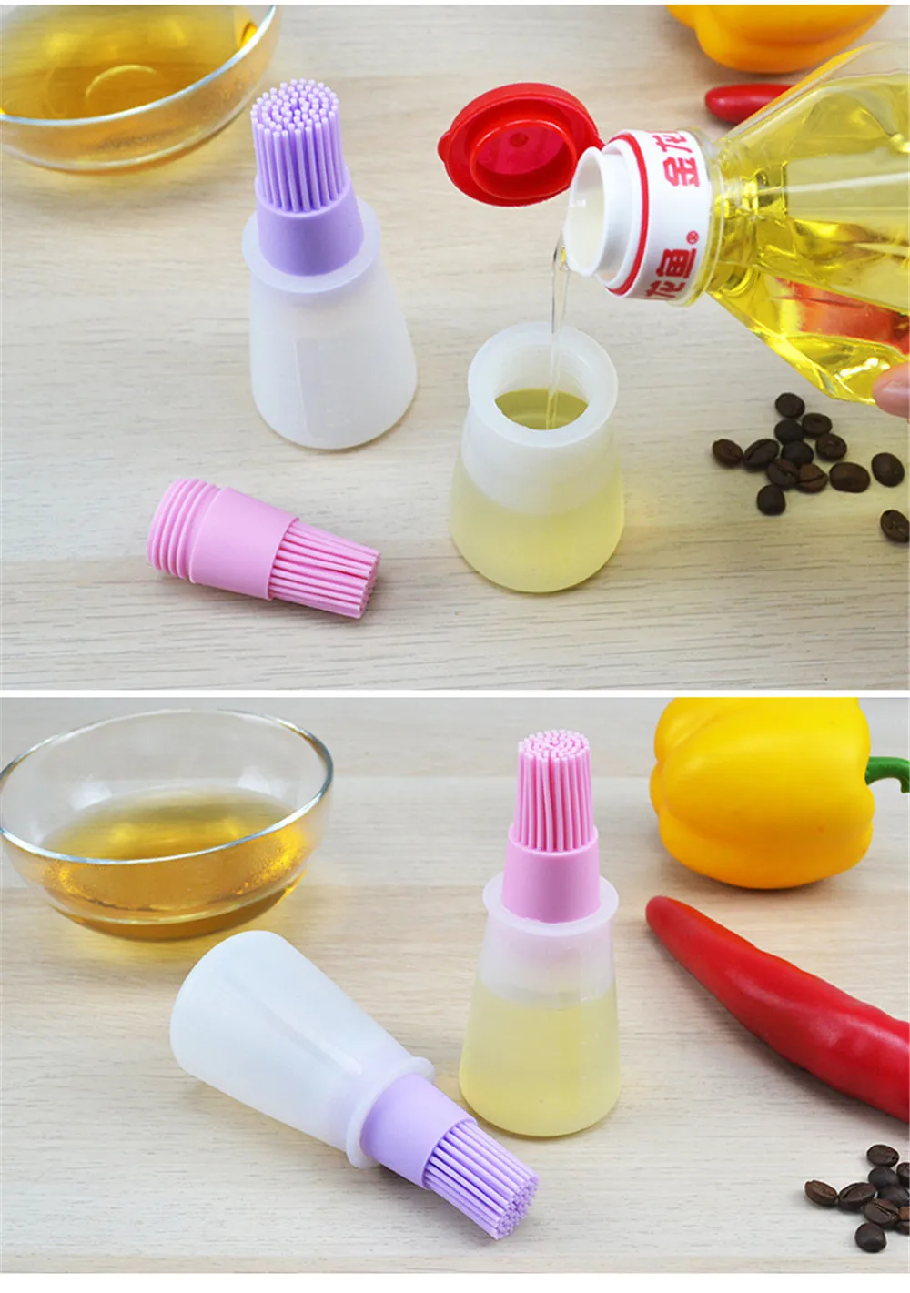 Pancake Baking Basting Oil Control Brush Silicone Butter Brush with Oil Bottle High Temperature Resistant BBQ Oil Brush Outdoor