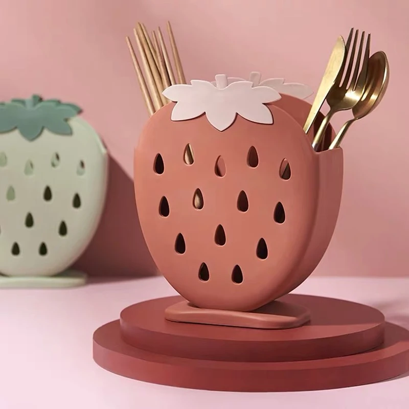 

Kitchen Cutlery Storage Basket Creative Strawberry Multi-Functional Content Shelf Chopsticks Cutlery Basket Desktop Decoration
