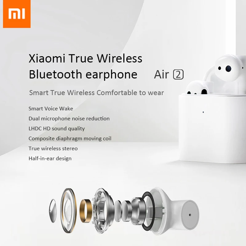 Оригинальные Xiaomi Air 2 настоящие беспроводные bluetooth-наушники с функцией обнаружения музыки Xiaomi HD mic Wake-up by voice наушник