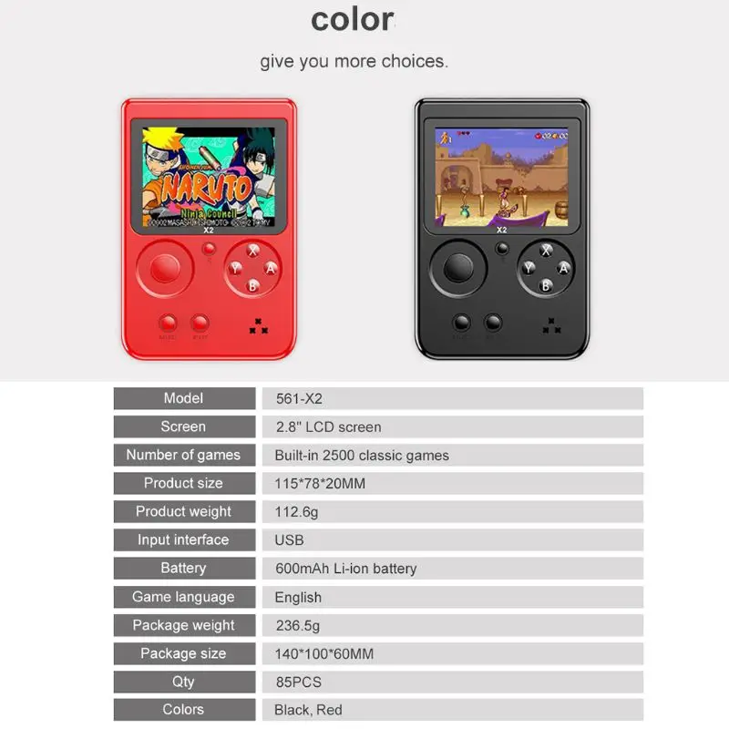 X2 мини портативная игровая консоль 2," Lcd Hd экран игровая машина с 2500 играми