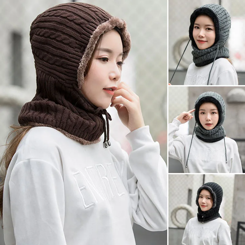 Зимние унисекс вязанные шапочки Skullies шапочки для верховой езды Ветрозащитная маска защита ушей Толстая теплая вязаная шапка зимние шапки для мужчин и женщин