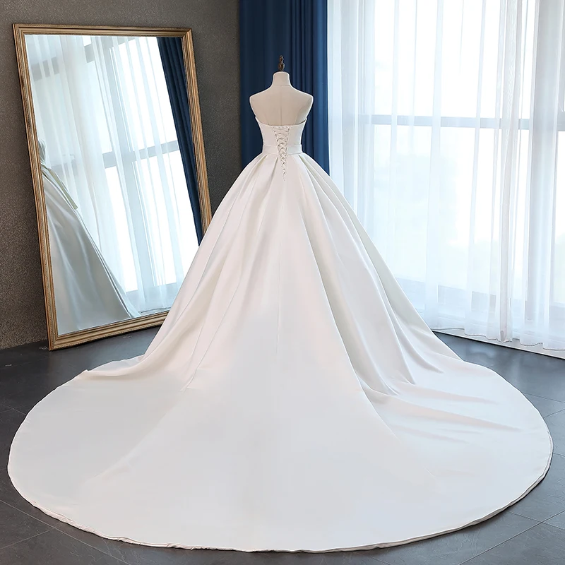 Fansmile сатиновое Vestido de Noiva элегантное бальное платье свадебное платье длинный шлейф свадебные бальные платья размера плюс индивидуальные FSM-072T