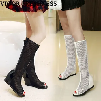 

VIGOR FRESHNESS Boots Women Shoes Spring Mid Calf Woman Boots Cutout Ladies Shoes Party Autumn Eyelet Summer Boots MY202