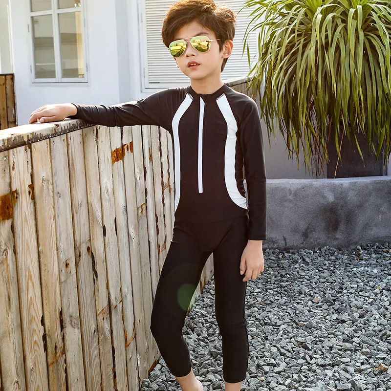 

Children Split Type Swimsuit Big Boy Long Sleeve Sun-resistant BOY'S Swimming Trunks Combo 8-12-15-Year-Old Teenager Swimwear