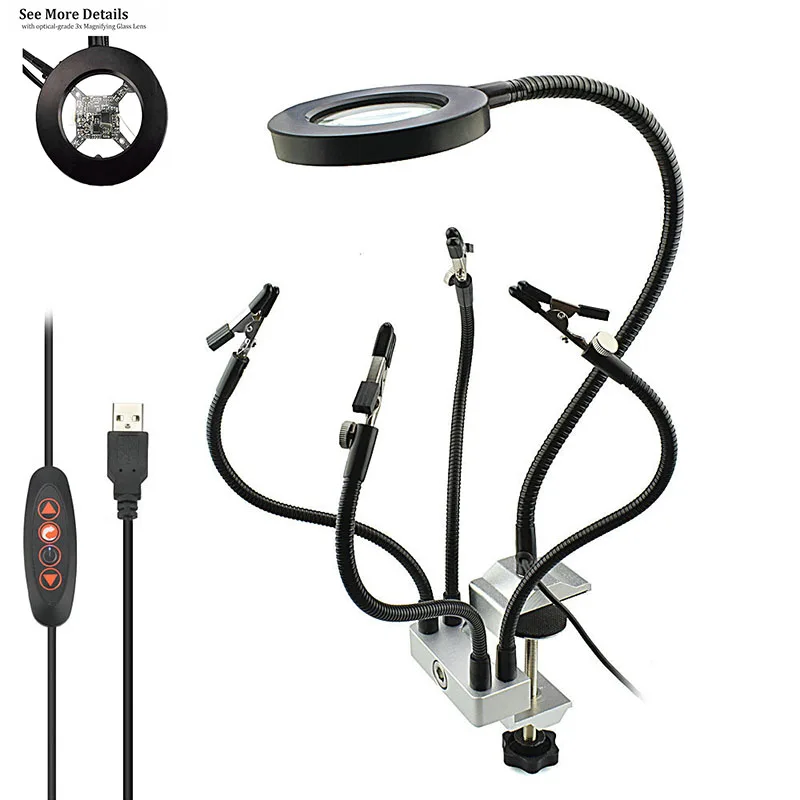 Repair Circuit board table lamp Magnifier Clip LED light Adjustable Multi-angle Detachable Welding Flexible Helping Hands Solder