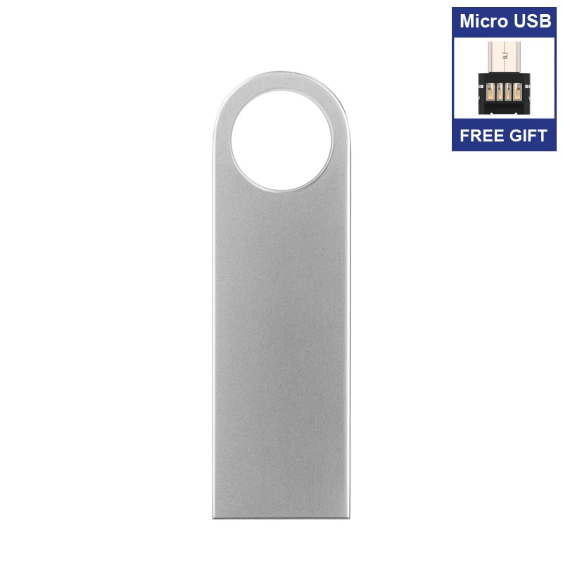 Ключ USB флэш-накопитель 32 ГБ металлическая высокоскоростная Флешка 64 ГБ 8 ГБ 128 ГБ USB флэш-карта памяти подарок Micro USB адаптер - Цвет: Silver Micro USB