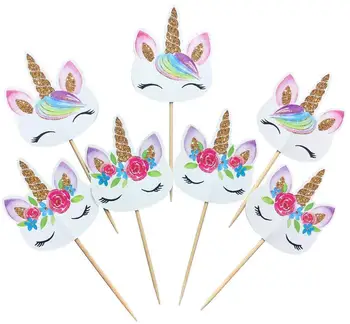 

24pcs/lot Smiley unicorn Cupcake Wrappers Toppers Kids Party Birthday Decoration Cake Cups 12 wraps+12 topper No toothpicks