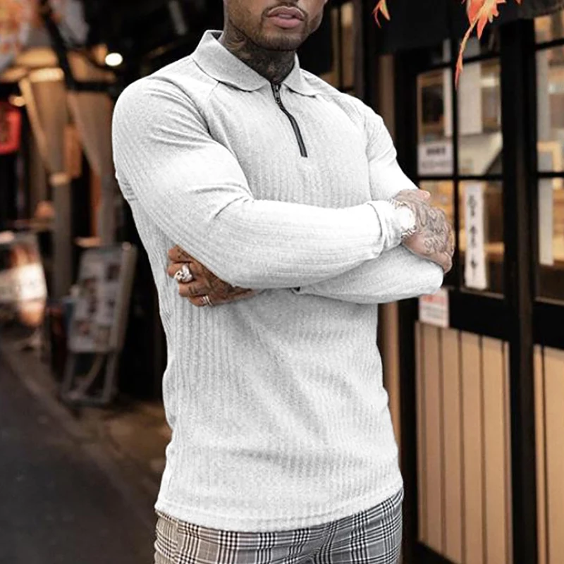 Muscleguys, весенне-осенняя рубашка поло, пуловер, свитер, мужской вязаный свитер с длинным рукавом, облегающая модная одежда, мужская рубашка для фитнеса