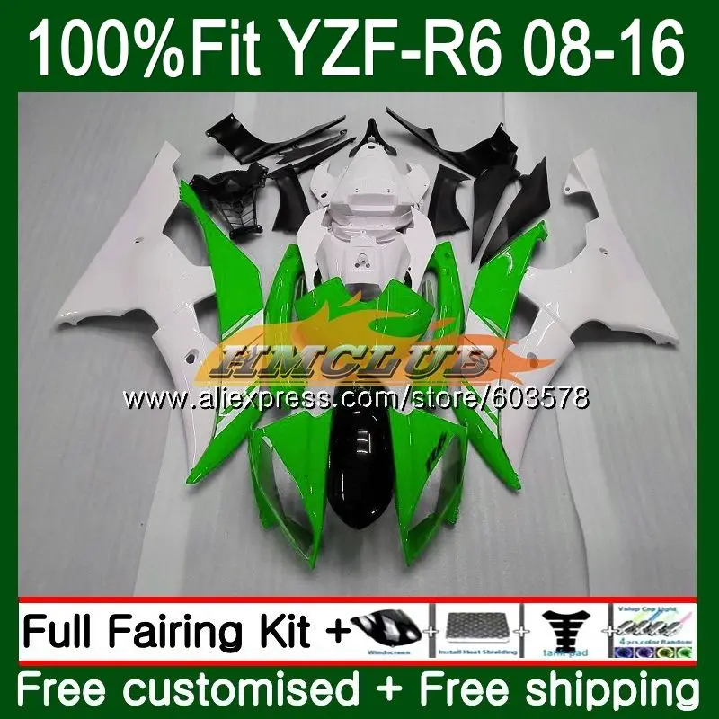 Инъекций для YAMAHA YZF600 YZF R6 2008 57CL. 12 YZF 600 R 6 YZF-R6 YZFR6 08 09, 10, 11, 12, 13, 14, 15, 16 лет Обтекатели белого и зеленого цвета