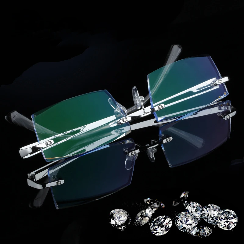 Luxury Gold Glasses Frames Men Rhinestone Eyeglass Titanium Frame High Clear Lens Ti Rimless Optical Complete Spectacles 645