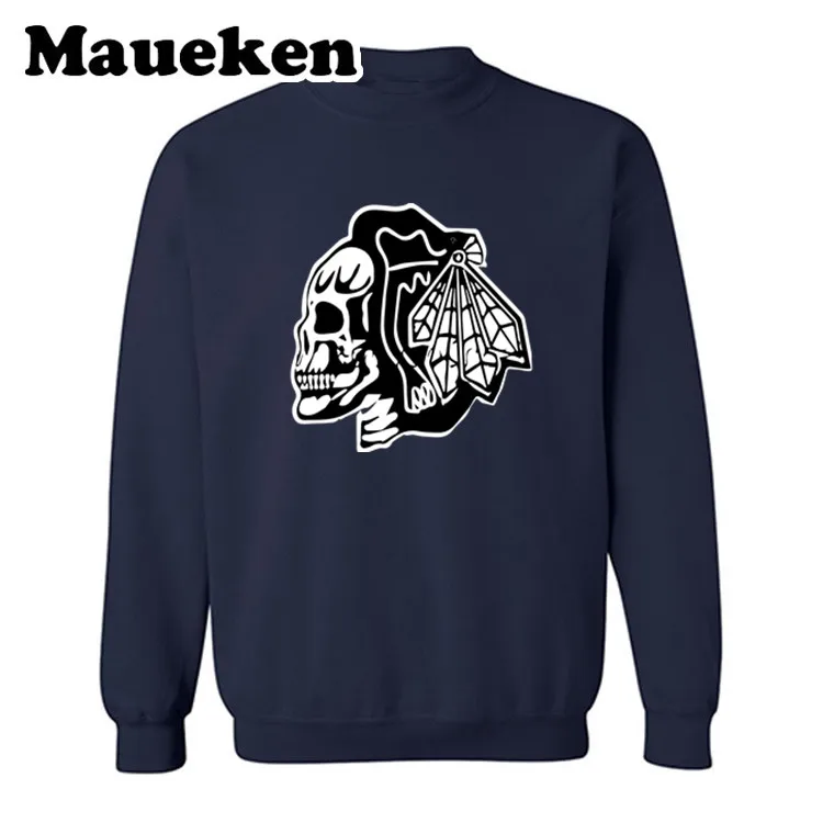 Мужские толстовки с черепом Chicago Blackhawks, толстовки с капюшоном, Толстый круглый воротник для поклонников, подарок на осень и зиму, W19101102 - Цвет: 4