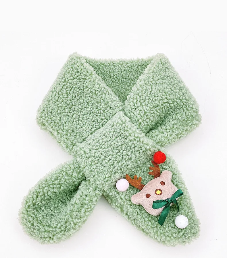green cashmere Рождественский шарф, зимний детский шарф для мальчиков и девочек, детский шарф с меховым воротником, теплые аксессуары на Рождество, Подарочный шейный платок - Цвет: green cashmere