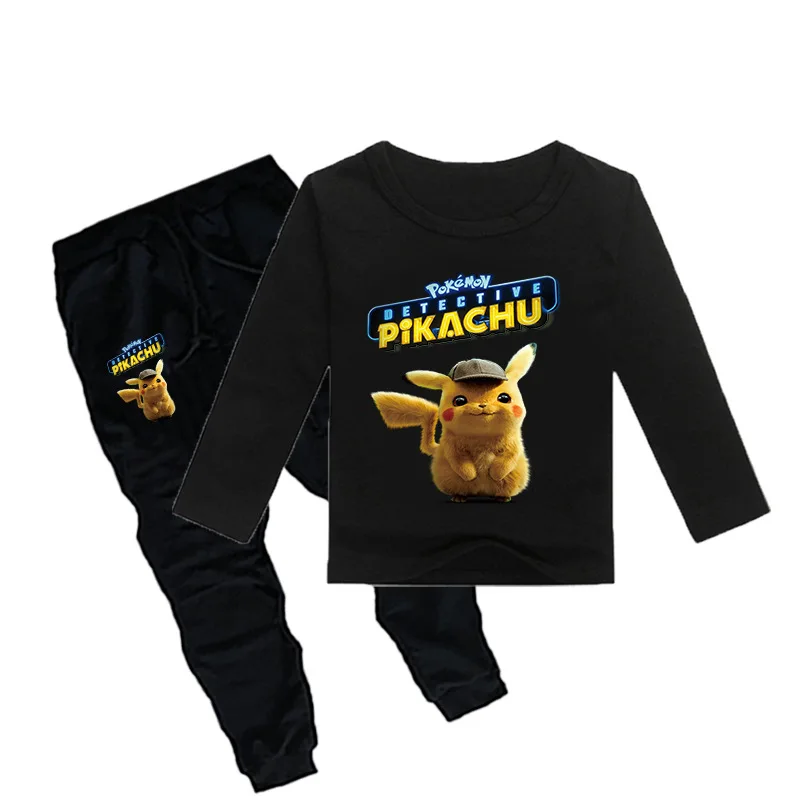 POKEMON GO Detective Pikachu/детская одежда для мальчиков и девочек осенний Свитшот комплект из 2 предметов, хлопковые спортивные толстовки с длинными рукавами и рисунком, Комплект футболок