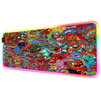 

RGB Mouse Pad Gamer Accessories Large LED MousePad Gaming PC Desk Play Mat with Backlit Doodle illustration painted dragon