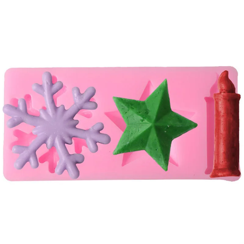 

3D Snowflake Star Candle Embossed Silicone Mold Relief Fondant Cake Decorating Tools Chocolate Gumpaste Candy Clay Moulds