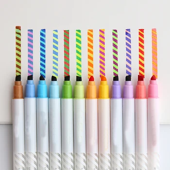 

12pcs School Office Supplies Discolored Stationery Scrapbooking Marker Art Pens Highlighters Colour pen