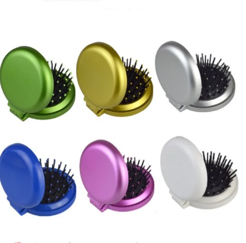 New 1 Pc Makeup Comb Hair Brush Pro Styling Tool Portable Mini Folding Comb Airbag Massage Round Travel Hair Brush with Mirror