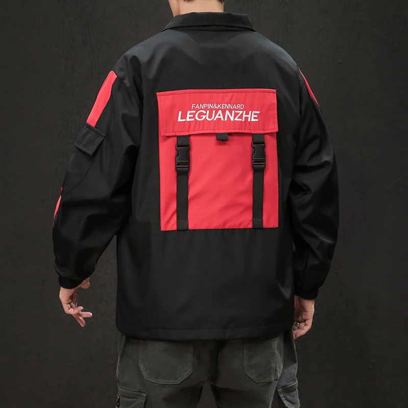 

Japanese large size jacket men's contrast color tooling suit trend coat casual loose spring and autumn long-sleeved shirt