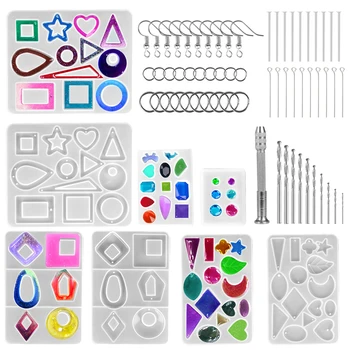 

DIY Silicone Resin jewelry Making Molds Kits with Resin Drill Pin Vise Drill Set for DIY Earrings/Resin Jewelry/Pendant Craft