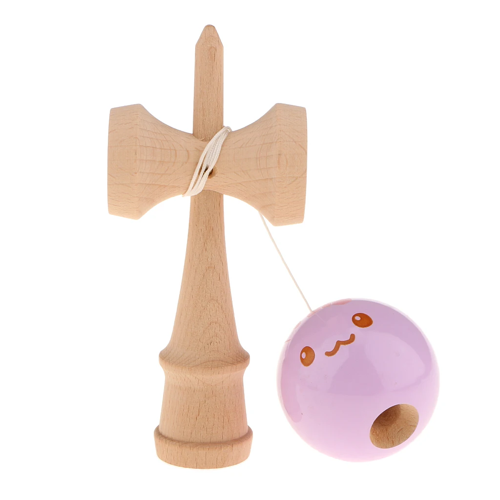 Kids Wooden Fun Printed Kendama Skill Ball Japanese Game Kid Toys Happy Face