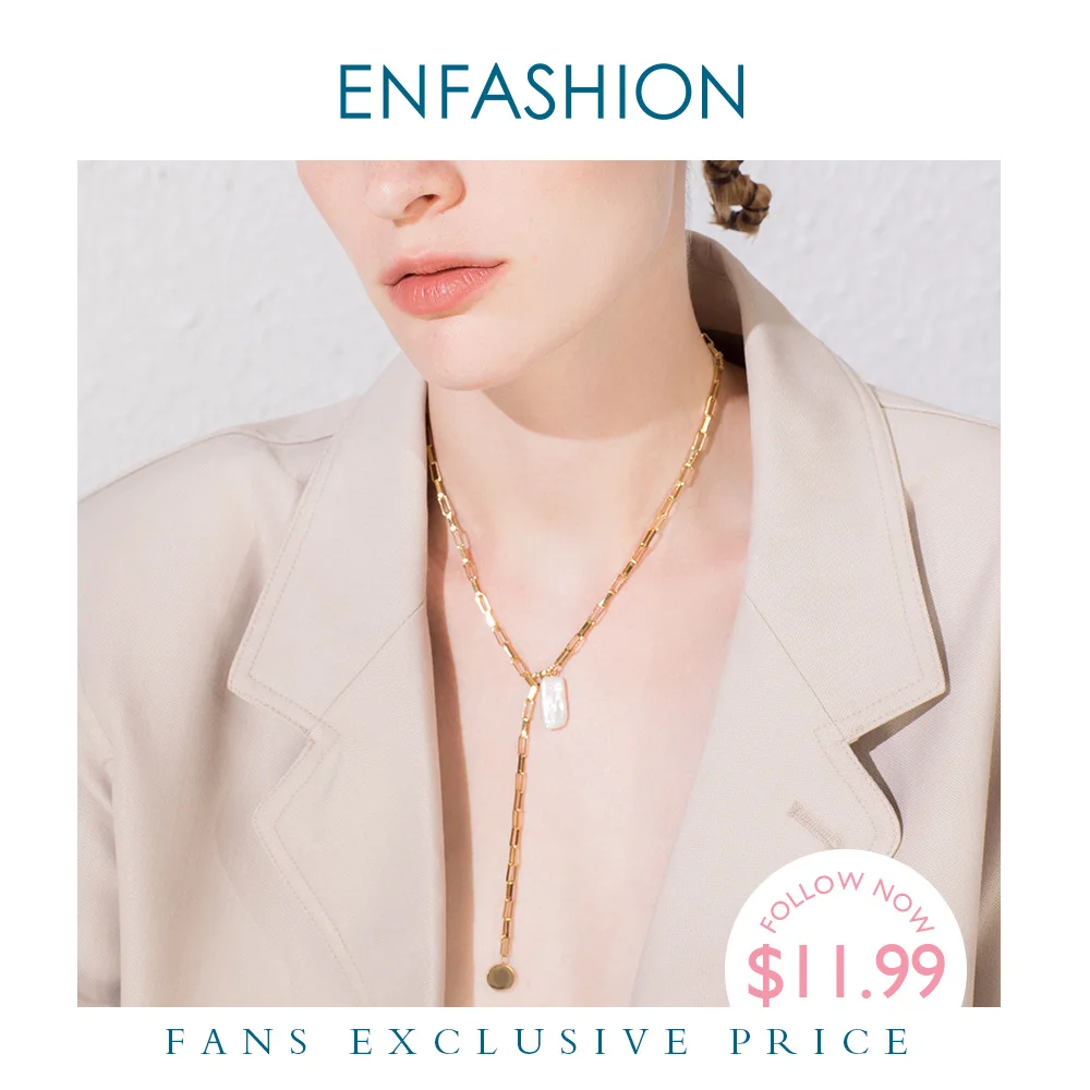 Женское Ожерелье цепочка ENFASHION Boho золотое ожерелье из нержавеющей стали с натуральным жемчугом модные