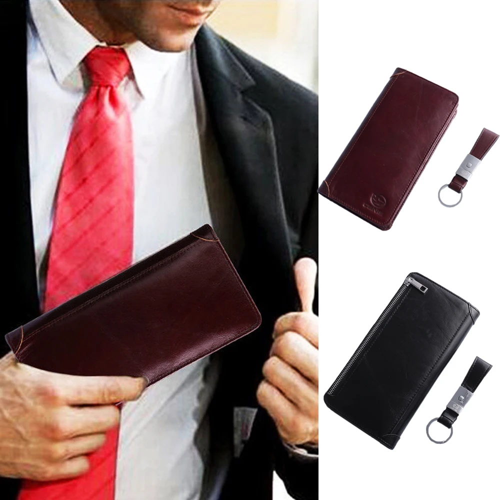 Роскошные Мужские Двойные кошельки унисекс кожаный бумажник портмоне длинная модная Чековая сумка для мужчин кредитный держатель для карт