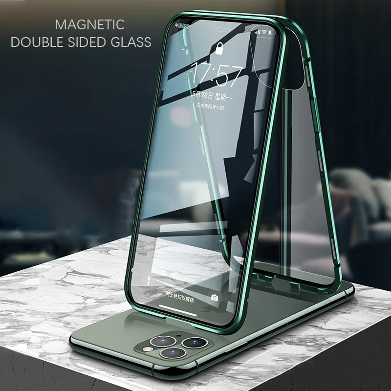 Металлический магнитный адсорбционный чехол 360 для iPhone 12 11 Pro Max Mini XS X XR 7 8 6s Plus SE 2020