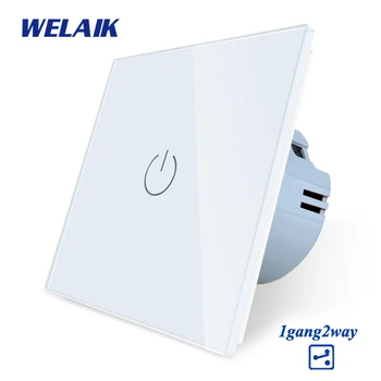 

WELAIK1 Brand EU 1Gang2Way stairs Switch Crystal Glass Panel LED Lamp Touch Switch European Standard Wall Light Switch A1912CW