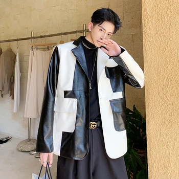 

2020 trendy men's fashion jacket male handsome Korean small suit western style leather jacket spring and autumn personality suit