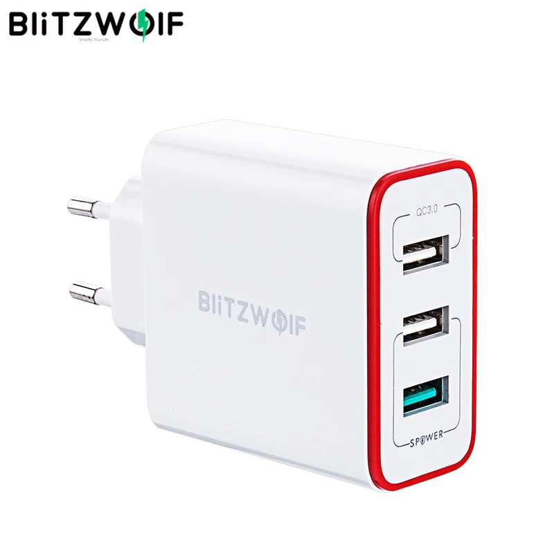 Универсальное сетевое зарядное устройство BlitzWolf для путешествий 30 Вт QC3.0 FCP 3