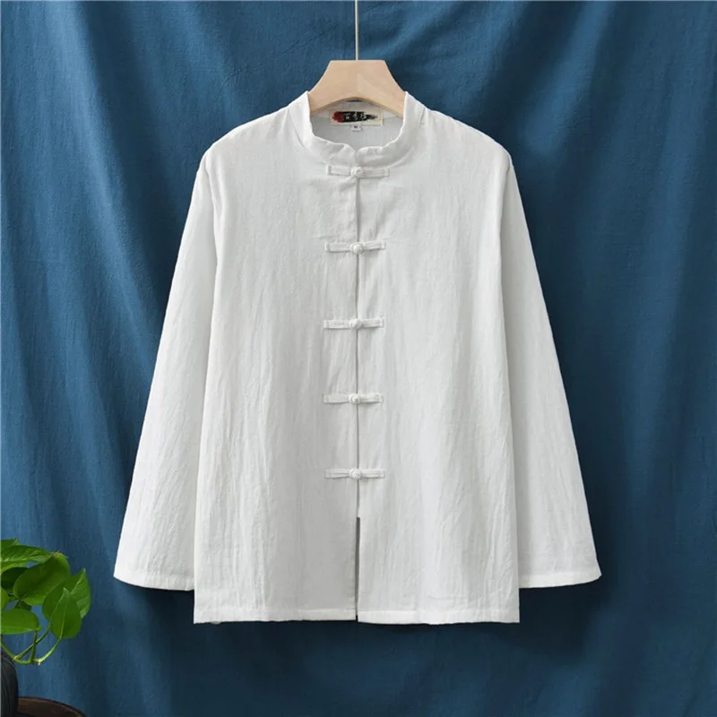 Women Long sleeve Shirt Autumn Chinese style Shirt Blouse Cotton Linen Vintage Qigong Tai Chi clothes V1997