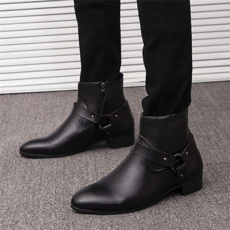 Zapatos De Hombre Cuero/зимние мужские модные мотоциклетные ботинки с острым носком и