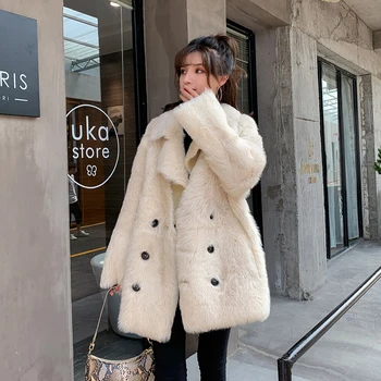 

2020 New Real Fur Coat Women Sheep Shearling Natural Wool Fur Jacket Winter Coat Women Korean Furry Jackets Coats 7758 KJ3129